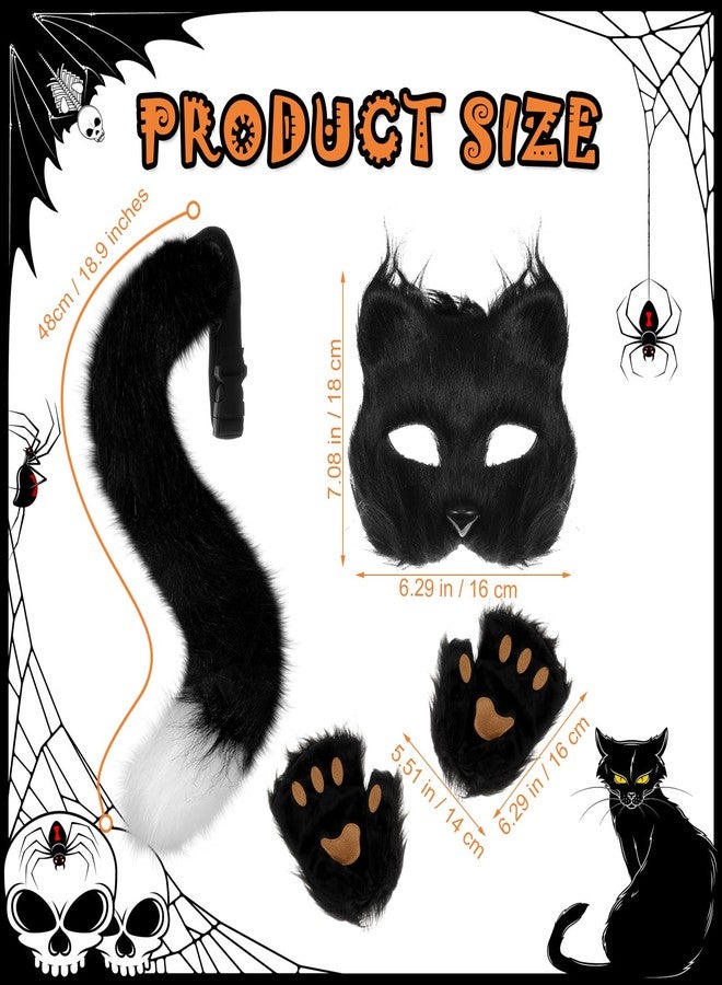 XEPST Furry Fox Wolf Cosplay Set with Mask Tail Paw Gloves, Animal Cosplay Costume Kit for Anime Fancy Dress Accessories Halloween Christmas Dress Up Carnival Role Play Party Supplies, Black - Image 2